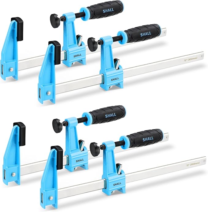 SHALL 12-Inch Steel Bar Clamps Set, 4-pack Medium-Duty Quick-Release F Clamps, 600 Lbs Load Limit for Woodworking, Metal working, DIY and Crafts