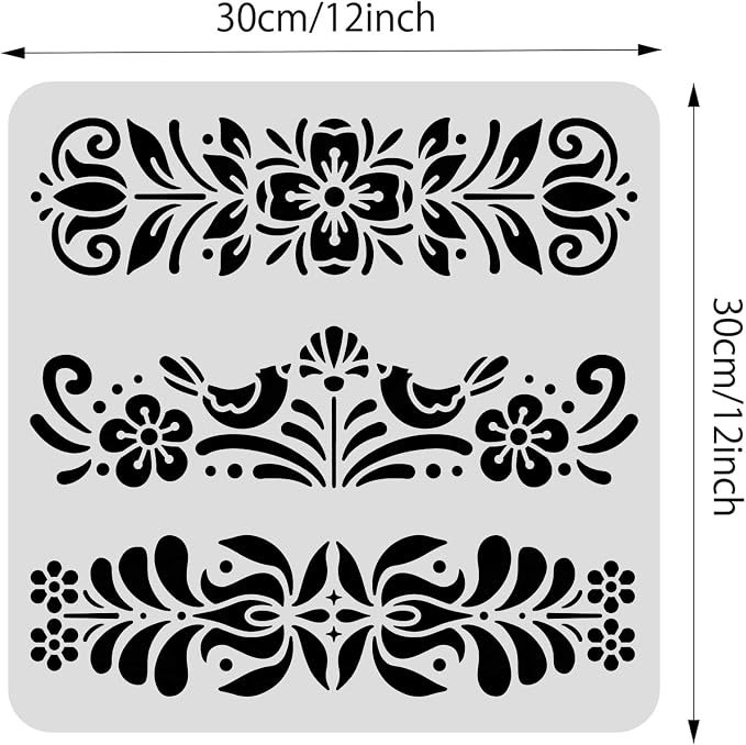 BENECREAT Plastic Folk Decorative Painting Stencil Templates, 12x12inch Floral - Image 2