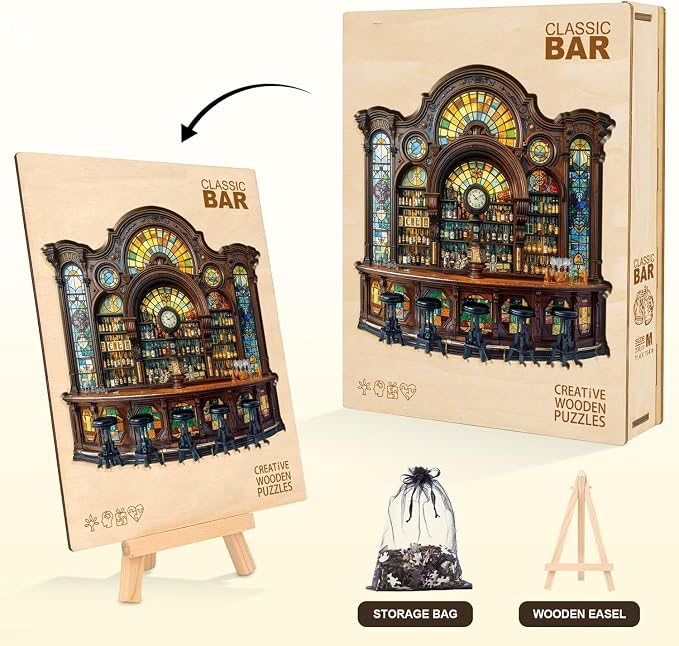 Classic Bar Puzzles Adults Gifts Wooden 100 Pieces 8.5 * 8.5in - Image 5