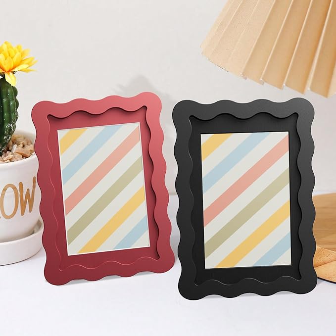 8x10 Picture Frame with Mat for 5x7, Wavy Edge Wooden Real Glass Photo Frame - Image 3