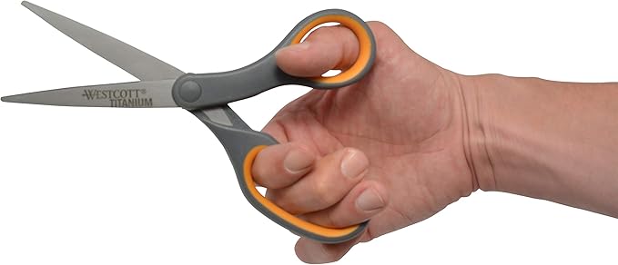 Westcott 8-Inch Titanium Bonded Straight Scissors, Soft Handle, Gray/Yellow, 4-Pack