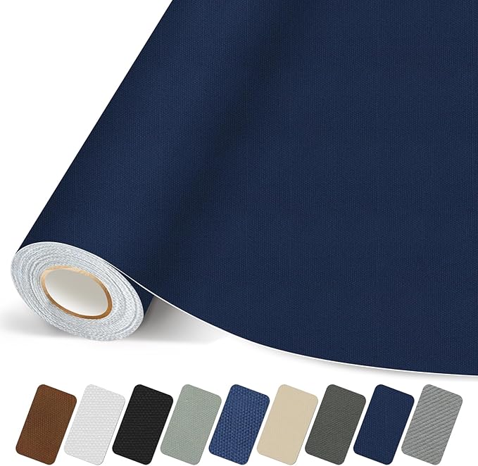 Canvas Repair Patch, 17X158 Inch Strong Sticky Fabric Repair Tape, Self-Adhesive Fabric Patch for Sofas, Tote Bags, Clothing, Car Seats, Furniture (Dark Blue, 17X158 Inch)