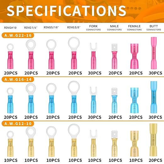450PCS Electrical Connectors Red Copper, Heat Shrink Wire Connectors Kit, Crimp Connector Wire Terminals for Automotive Marine