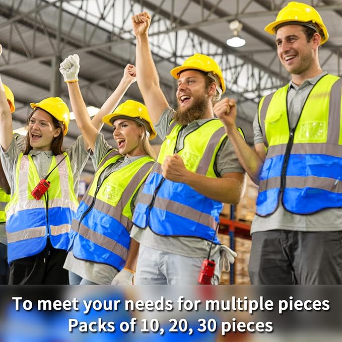 Safety Vests,Hi Vis Vest Reflective Vest with 5 Pockets and Zipper for Men Women, Neon Working Vest for Outdoor One Size