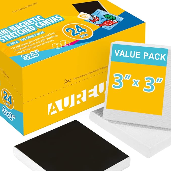 AUREUO Mini Magnetic Stretched Canvas 3x3 Inch / 24 Pack by AUREUO