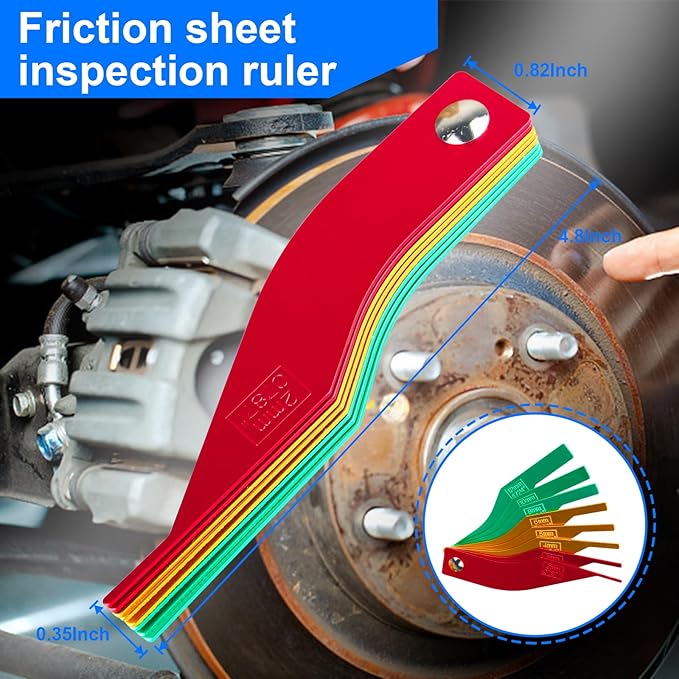 Brake Disc Measuring Tool, 8-Piece SAE Gauge Measuring Metric Steel Structure Thickness Gauge, Color Coded Gauge Size, Measuring Disc and Drum Brake Pad Gauge