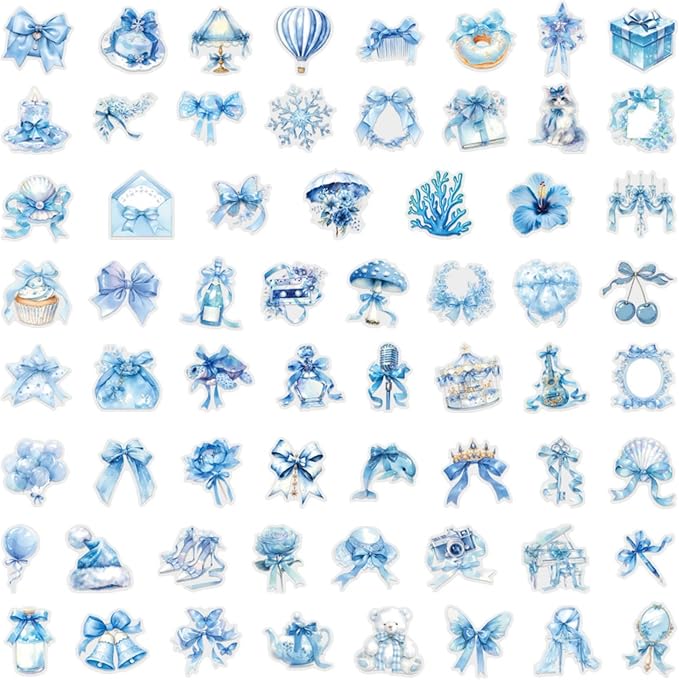 50 Pcs Clear PET Blue Coquette Aesthetic Stickers - Image 7