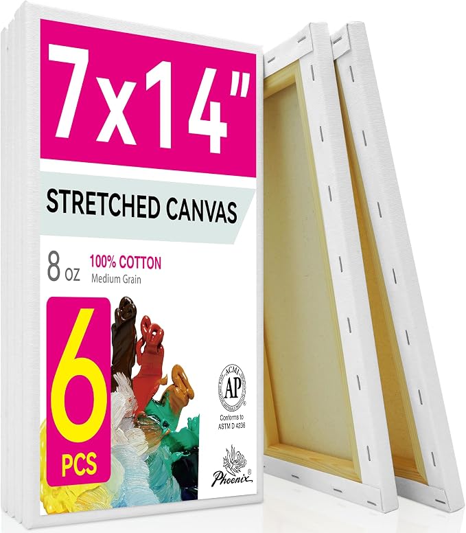 PHOENIX Long Stretched Canvas for Painting 7x14 Inch/6 Value Pack, 8 Oz Triple by PHOENIX