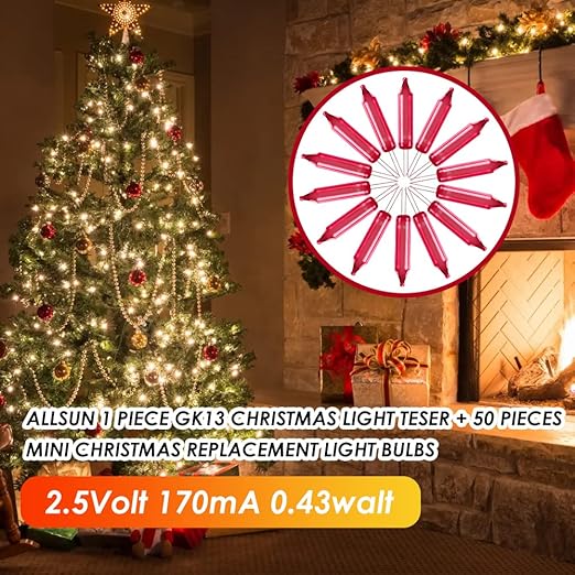 allsun Non-Contact Christmas Light Tester with 50pcs 2.5V Bulbs, 12-600Vac Fixer Fuse Detector