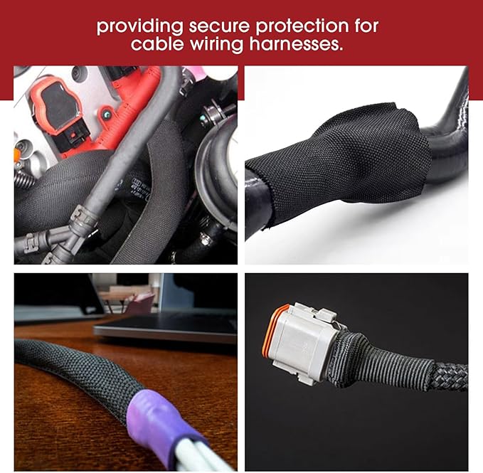 Heat Shrink Braided Sleeving, 2:1 Ratio Shrinkable Fabric Tubing Sleeve Abrasion Protection Cable Wire Sheath (1-3/8"-15ft)