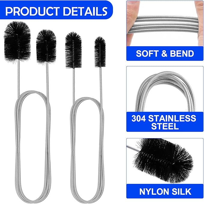 6Pcs Flexible Drain Brush 78 Inch Pipe Cleaning Brush 63 Inch drain cleaner brush 59 Inch Hose Brush and 3 Pcs 9 Inch Straw Cleaner Brush for straws Kitchen Sink Plumbing and Shower Drain Tube (Black)