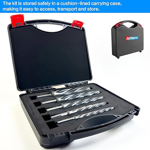5 PCS M2 HSS Taper Chucking Reamer Set, 1/2" 3-Flat Round Shank Bridge/Construction Reamer Drill Bits for Steel, Metal, Wood, Alloy - Align and Enlarge Existing Holes to 3/8", 1/2", 5/8", 3/4", 1"