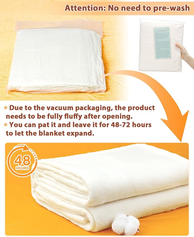 FIVEIZERO 100% Natural Cotton Quilt Batting–47Inchesx3Yards Large Lightweight - Image 5