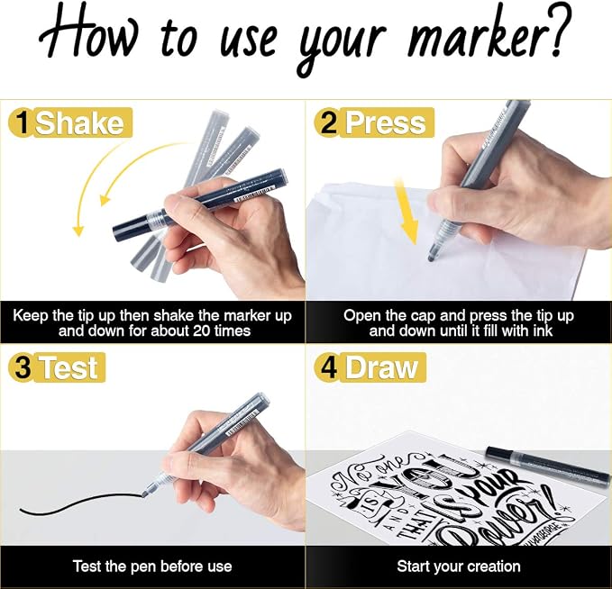 AKARUED Black Acrylic Paint Markers, 8 Pack Acrylic Black Paint Pen Sets - Image 4