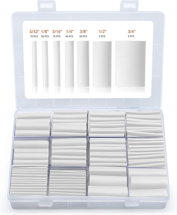 Wirefy Heat Shrink Tubing Kit - 3:1 Ratio Adhesive Lined, Marine Wire Shrink Wrap Tube - Waterproof Industrial, Automotive Tubes - White - 275 PCS | White Heat Shrink Tube