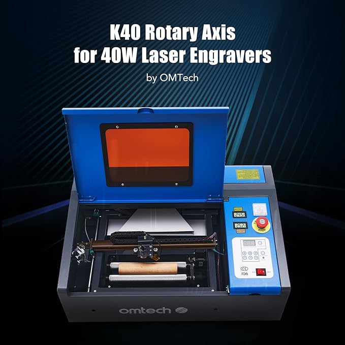 OMTech Rotary Axis Attachment for 40W co2 Laser Engraver, Barrel Rolling Cylinder Surface Rotation Platform for K40 Laser Engraver, 360 Degree Rotating Axis