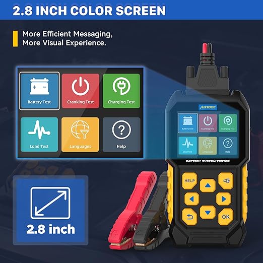 AUTOOL Car Battery Tester 12V 24V Battery Load Tester 30-2000 CCA Automotive Battery Tester, Cranking Charging System Analyzer, Color Screen Data Review Reverse Polarity Protection
