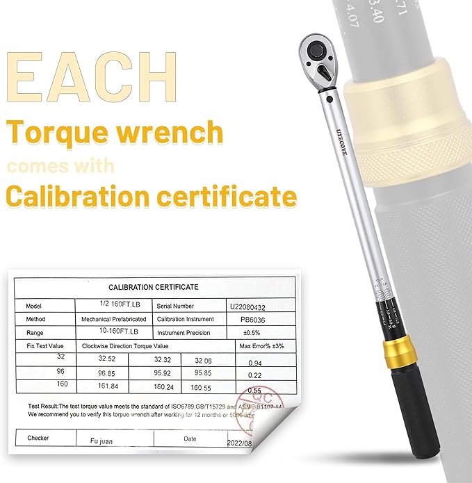 1/2-Inch Drive Click Torque Wrench Set, 10-160 FT-LB/13.6-217Nm Torque Wrench 1/2 Drive, 1/2 Torque Wrench Kit with Extension Bar & Socket Set- 8 PCS