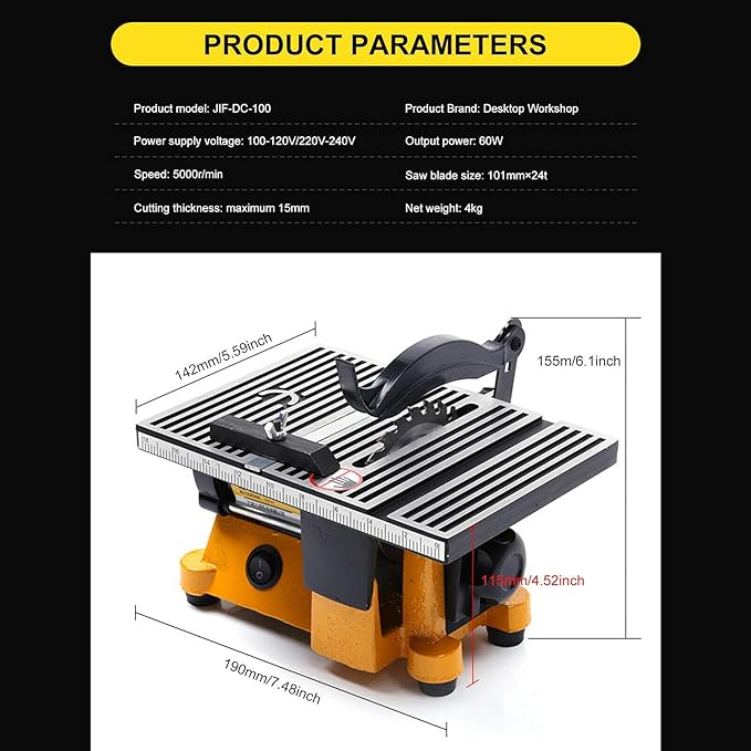 Electric Table Saw Cutter, Small Cutting Machine with Scaled Plate, Portable Woodworking Table Saw for DIY Handmade Wooden Model Crafts, Plastic, Wood, Glass, Stone