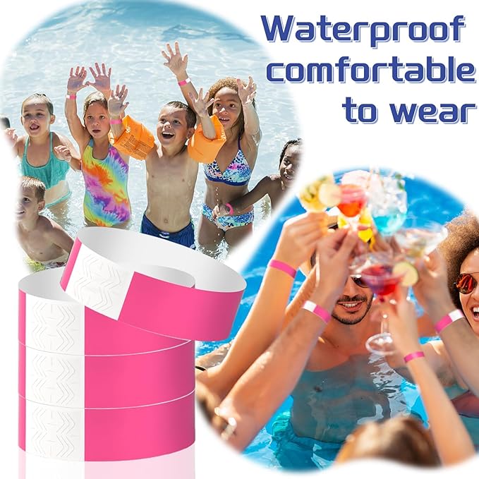 2000 Pcs Paper Wristbands for Events Waterproof Neon Pink Wrist Bands Adhesive Concert Identification Wristbands Hand Bands for Events(Pink)