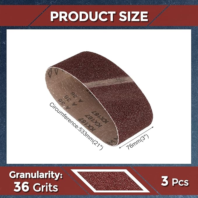 3 Pcs Sanding Belts 3 x 21 Inch 36 Grit Aluminum Oxide Abrasive Sandpaper for Belt Sander Metal Grinding Wood Working Weld Rust Removal
