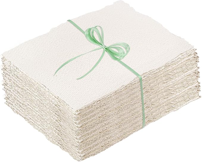 100 Sheets Deckled Edge Paper 2x3.5 inches, 160 GSM Handmade Paper, by Prudiut