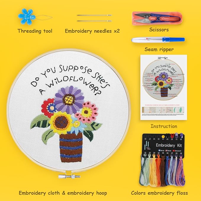 BERYA Flowers Embroidery Kit Including Video Step by Step Instructions - Image 2