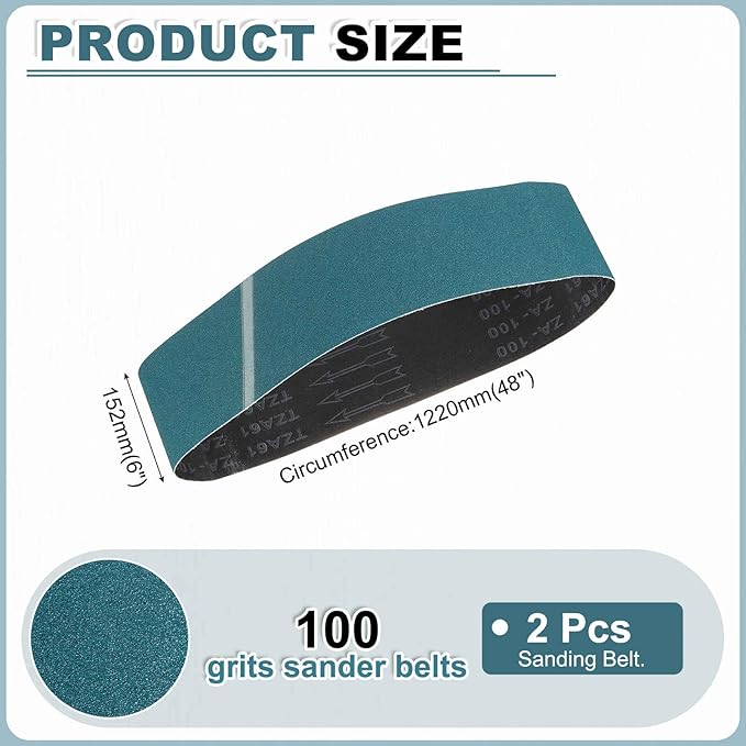 HARFINGTON 6 x 48 Inch Sanding Belts, 2 Pcs 100 Grit Zirconia Abrasive Belt Sander File Belt for Woodworking, Metal Polishing, Knife Sharpener