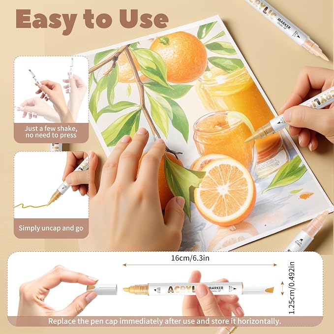 Warm Skin Tone Acrylic Paint Pens, Water Based 12 Colors Dual Tip Acrylic Paint - Image 6