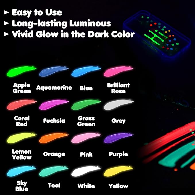 Roizefar Glow in the Dark Paint, 16 Colors 3D Permanent Acrylic Fabric Paints - Image 3