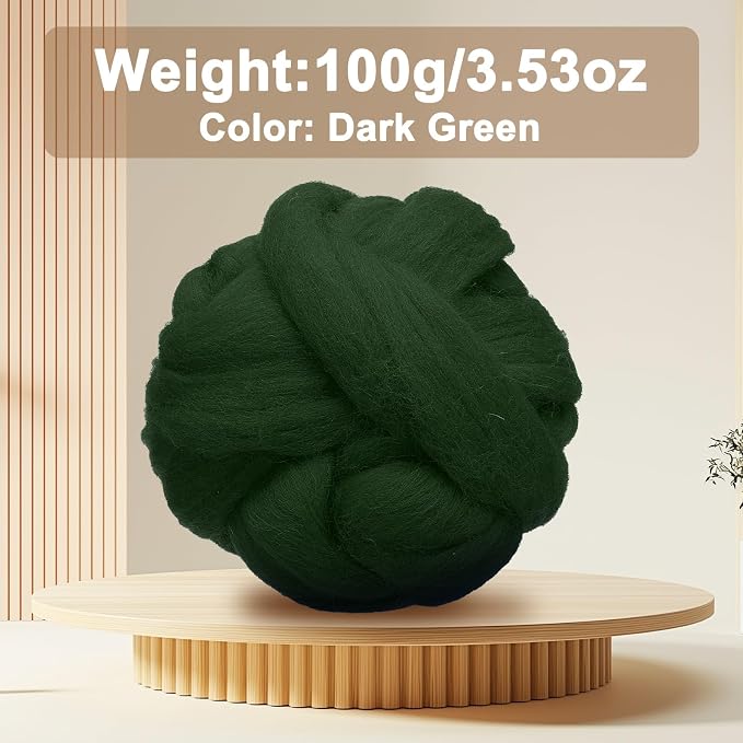 uxcell 3.53oz Wool Roving Yarn, Needle Felting Wool Fiber DIY Craft Needle Wet - Image 2
