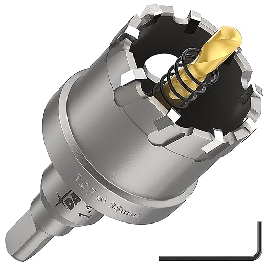 DAIMIT Hole Saw for Metal - Tungsten Carbide Tipped 1-1/2" Inch(38mm) Hole Cutter with Pilot Drill Bits for Stainless Steel, Iron, Copper, Brass - Heave Duty Hole Saw for High Precision Cutting