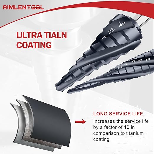 M35 Four Spiral Flute Cobalt Step Drill Bit, 1/4"-3/4" Wear-Resistant TiAlN Coated Four-Flute Step Bit, 1/4" Hex Shank Unibit Step Bit for Metal, Stainless Steel, Aluminum, Wood, Plastic