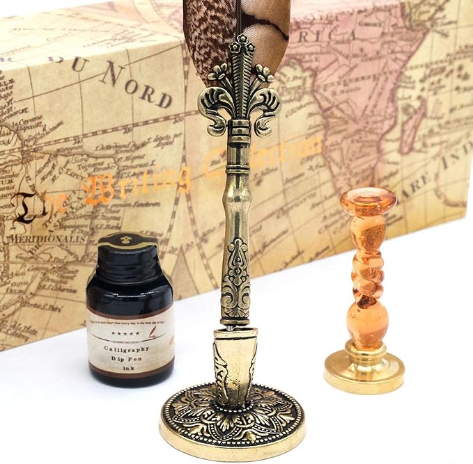 Antique Quill Pen Unique Half-Patterned Feather Pen Set - Image 4