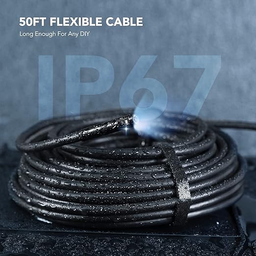 Triple Lens Sewer Inspection Camera with 50FT Semi-Rigid Cable, DEPSTECH 5"IPS Screen Endoscope Camera with Lights, 1080P Industrial Borescope, Split Screen, Waterproof Drain Pipe Tool, Carrying Case