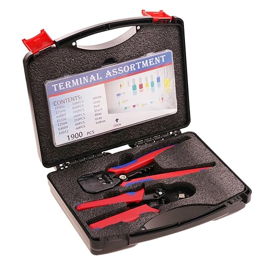 Ferrule Crimping and stripperring Tool Kit, Contain One AWG 23-7 (0.25-10mm²) Self-Adjustable Ratchet Wire Crimping Tool, Suitable for AWG10-24(0.2-6mm²) Wire Stripper and 1900PCS Wire Terminals