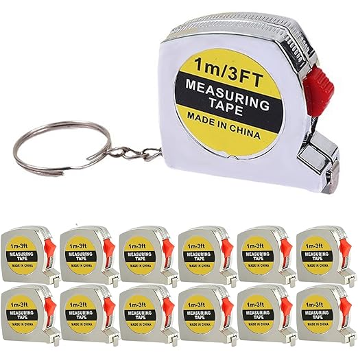 12 Pack Mini Tape Measure Keychains, 1.5 Inch Retractable Measuring Tapes with Lock, Small Functional Ruler for Party Favors, Gift Bags, Classroom Rewards, 1m/3ft