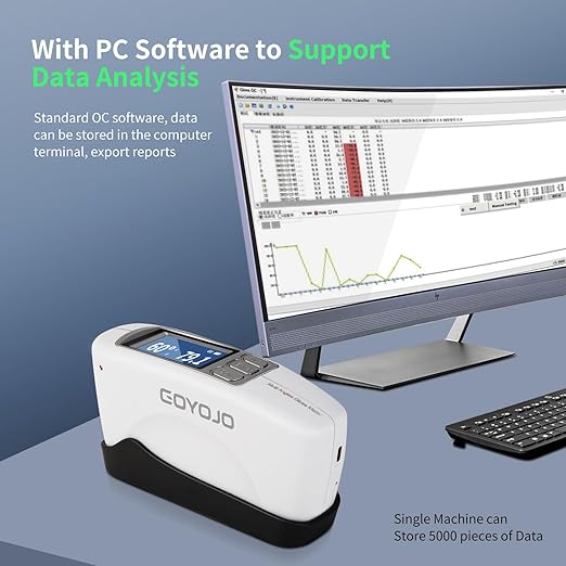 GOYOJO Three Angles Gloss Meter 20º 60º 85º Precision Glossmeters with Calibration Board, for Measure Stone, Paint, Ink, Marble, Floors, USB Interface Storage High End QC Software 5000 Data 0-200Gu