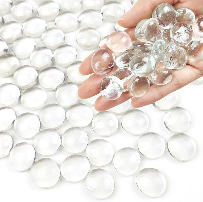 FANTIAN 5Lb Clear Glass Pebbles, Flat Glass Marbles, Decorative Glass Gem Stones by FANTIAN-GardeningMakesLifeBetter