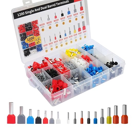 Fidioto 1200pcs Dual Barrel Ferrules Terminal Set with Ferrule Crimping Tool Kit,16-4 Crimping Plier AWG 28-5(0.08-16mm²) Self-Adjustable Ratchet Wire Crimping Tool for Wire Terminals Cables etc.