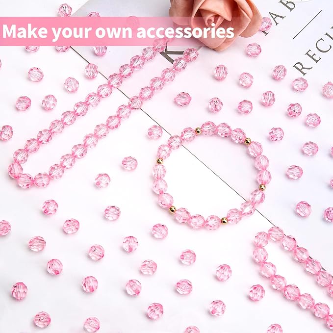BONNY BOXX 1000pcs 6mm Acrylic Faceted Round Crystal Beads Transparent Pink - Image 4