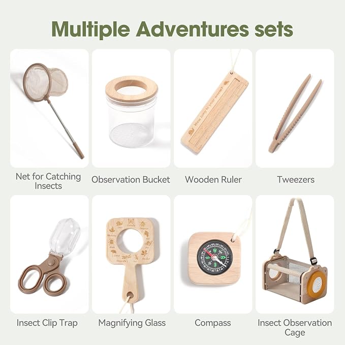 Wooden Bug Catcher Kit for Kids 3-8, Butterfly Net & STEM Guide, Catch & - Image 7