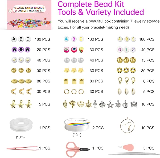 Redtwo 3mm 44500pcs 144 Colors Glass Seed Beads Kit | 7 Boxes Small Beads - Image 3