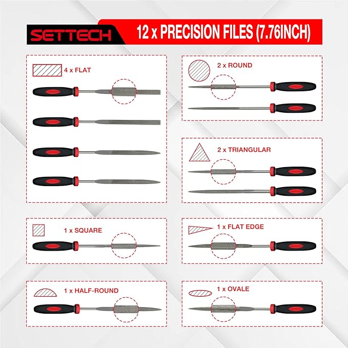 31PCS Metal & Wood File Rasp Set, Half-Round/Round/Triangle/Flat 4pcs Large Tools, 14pcs Needle Files and a Pair of Electric Files, 1PC Brush, 1PC Working Gloves and 10PCS Emery Papers
