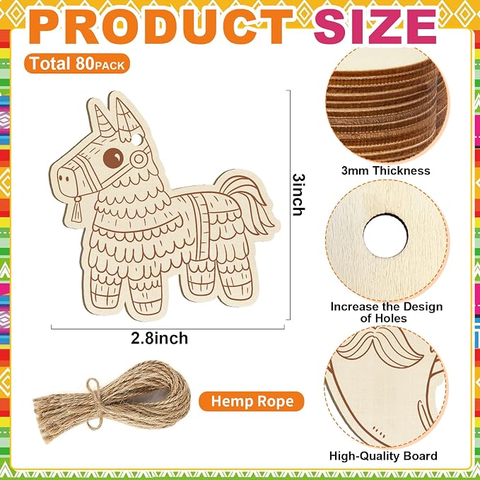 80PCS Wooden Cinco De Mayo Crafts Decorations Mexico Crafts - Image 2
