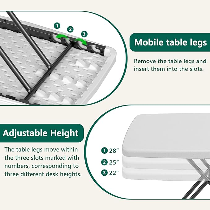 Folding Table 30 Inch -2Pack, Small Desk Adjustable Height TV Tray - Image 7
