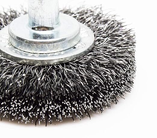 Benchmark Abrasives 1-1/2" Mounted Crimped Wire Wheel for Cleaning deburring on Cast Iron, Steel, Titanium, Nickel, 1/4" Shank for Rotary Tools, Coarse Grit - Carbon Steel
