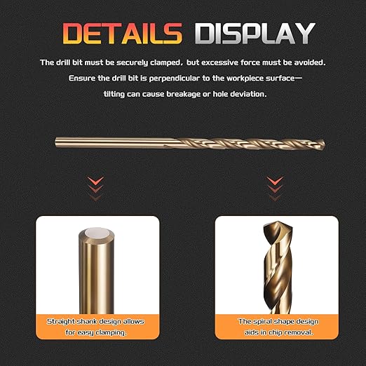 Drill Bit, #37 Cutting Diameter, 4341 HSS Gold Finish 118° Cutting Angle Number Jobber Bits - (Applications: for Drilling Soft Metal Plastic Wood), 5-Pieces