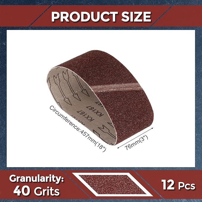 12 Pcs Sanding Belts 3 x 18 Inch 40 Grit Aluminum Oxide Abrasive Sandpaper for Belt Sander Metal Grinding Wood Working Weld Rust Removal