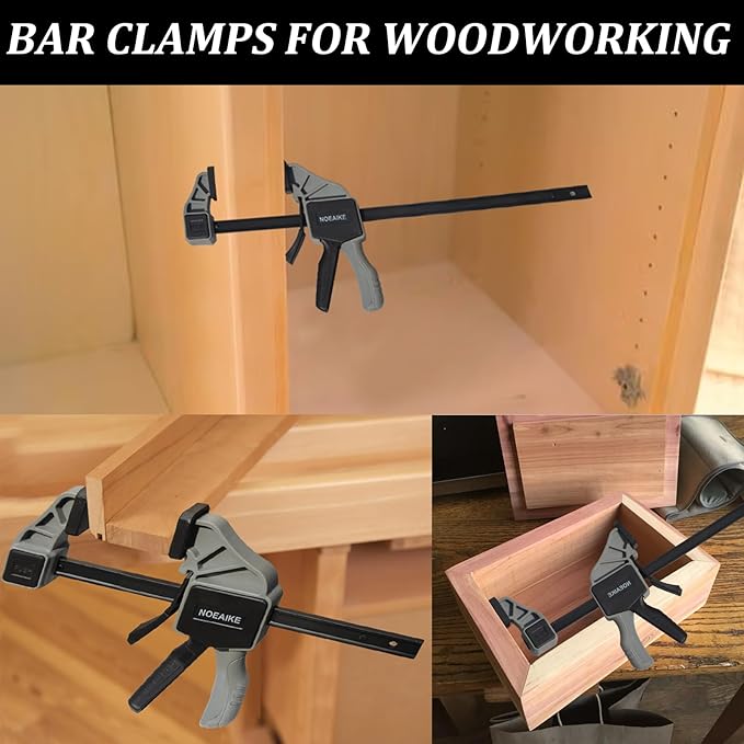 Bar Clamps for Woodworking,6-Pack Wood Clamps 12”(4)&6”(2) Light Duty One-Handed Quick Grip/Spreader Woodworking Clamp 150LBS Load Limit with Quick Change Button